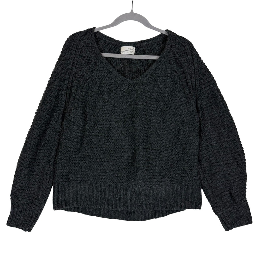 Universal Thread Sweater Womens Medium Gray V Neck Raglan Chunky Knit Pullover